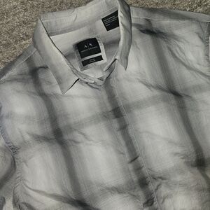 A|X Armani Exchange Gray Plaid Lomg Sleeve